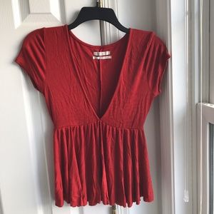 Red Urban Outfitters V-Neck Flowy Top